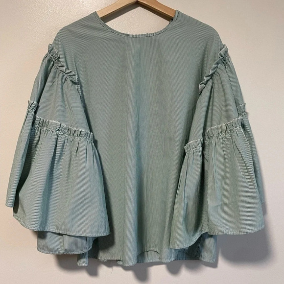Anthropologie Tops - Anthropologie DRA Los Angeles Bell Sleeve Ruffle Striped Blouse Top - M